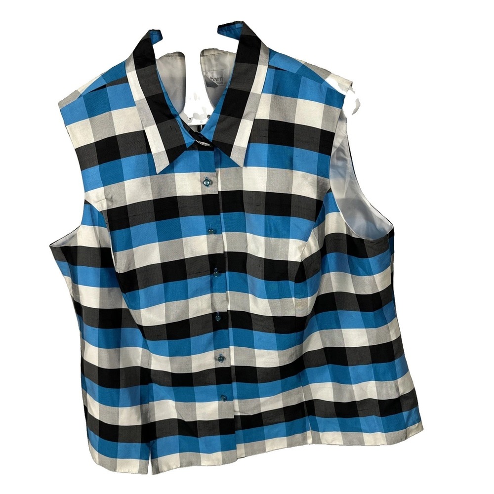 Dressbarn Sleeveless Button-Down Shirt Women's Sz 22/24 Checkered Pattern Silk